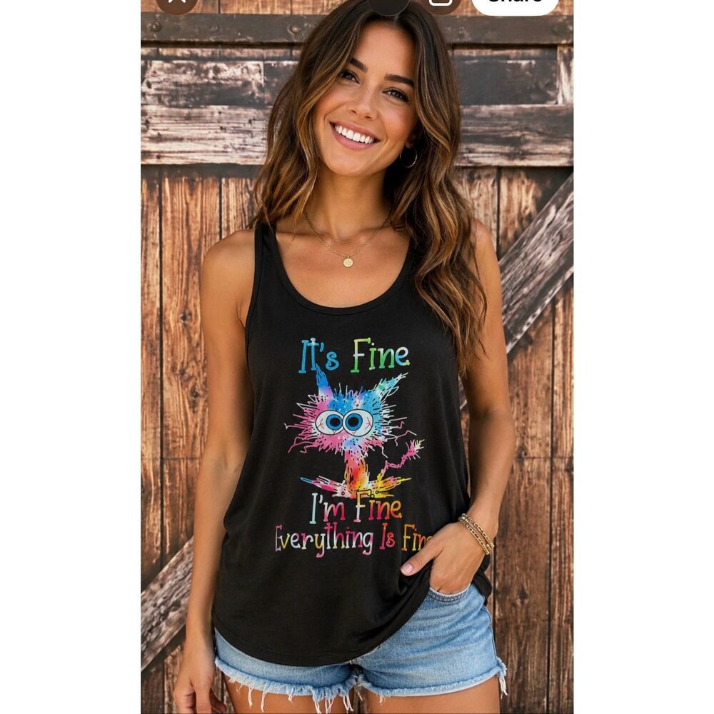 Graphic Black Tank Top Razorback I’m fine 2XL XXL